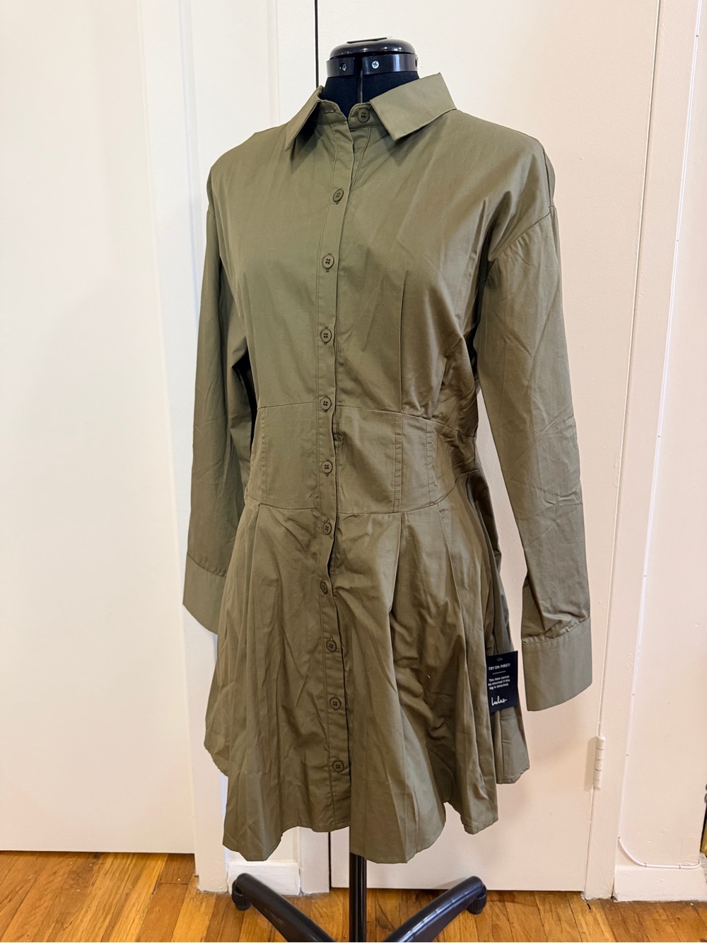 Lulu's Olive Green Button-Front Shirt Dress